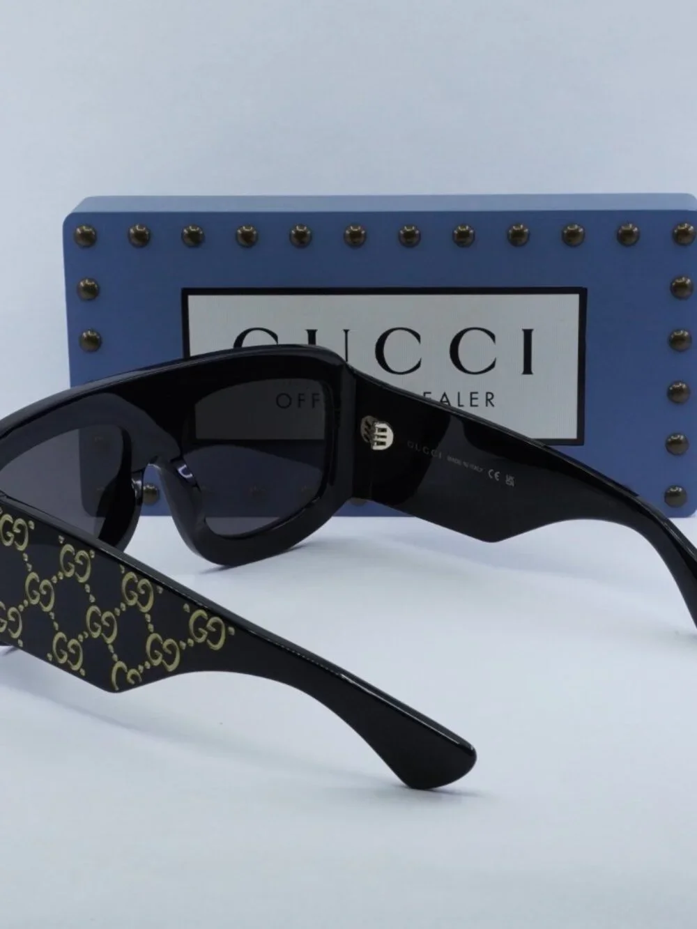 Gucci GG0983S 004 Square Sunglasses - Black With Gold GG Pattern\Grey